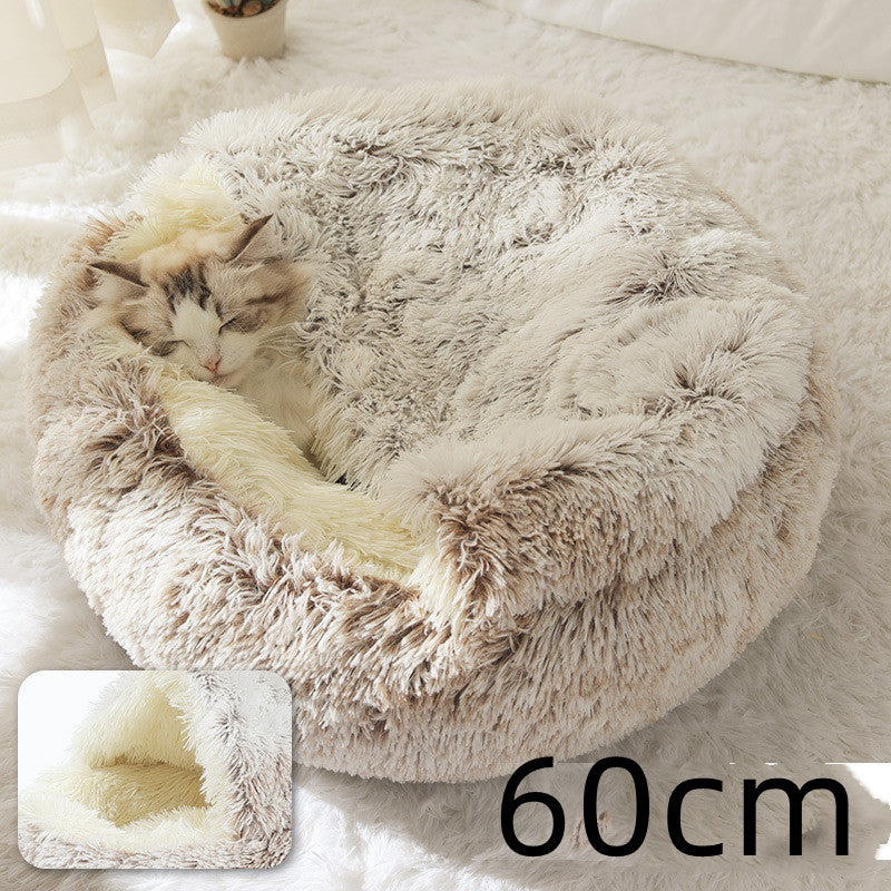 2 In 1 Dog And Cat Bed Pet Winter Bed Round Plush Warm Bed House Soft Long Plush Pets Bed Pet Products Legendary Animal Supply
