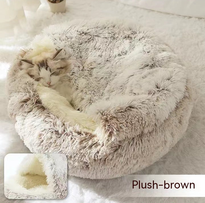 2 In 1 Dog And Cat Bed Pet Winter Bed Round Plush Warm Bed House Soft Long Plush Pets Bed Pet Products Legendary Animal Supply